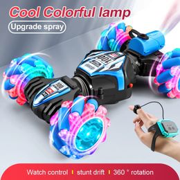 The latest RC stunt car 2.4G remote control car RC watch gesture sensor LED rotating gift electronic toy 240221