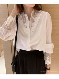 Women's Blouses Autumn Chiffon Top Shirt Women Fashion V Neck Long Sleeve Casual Elegant Loose Button Blouse Female Holiday Shirts