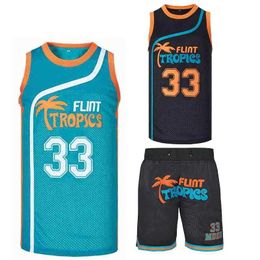 Men's T-Shirts Basketball set FLINT TROPICS JACKIE 33 MOON Sewing Embroidery High Quality Outdoor Sports Beach shorts Black White Green New J240221