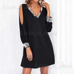 Basic Casual Dresses Two Piece Dress Women Shiny Mesh Stitching Glamorous Black VNeck Mini Dress Party Dresses For Women Long Sleeve Mesh Body Slim Dress Vestido T240