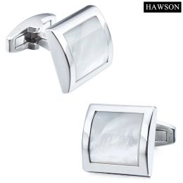 Links HAWSON Mother of Pearl Cufflinks Fashion Square French Dress Shirt Accessories Exquisite Gift for Men's Wedding Business