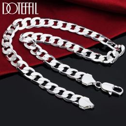 Necklaces DOTEFFIL 925 Sterling Silver 18/20/22/24/26/28/30 Inch 12mm Flat Sideways Necklace For Women Man Fashion Wedding Charm Jewelry