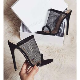 Slippers 2024 Summer Women High Heels Mules Casual Shales Slides Female Mesh Peep Toe Stiletto Heels Slippers Sexy Fashion Shoes 2024 new