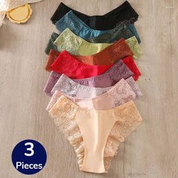 Women's Panties Sweet Lingerie Underwear Briefs Lace 3PCS/Set Girls Soft Sexy Panty Silk Satin Breathable Comfortable