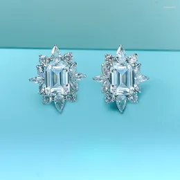 Stud Earrings 925 Sterling Silver Niche Design Flower Green Cut Set With High Carbon Diamond Wedding Jewellery Wholesale