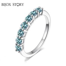 Rings BIJOX Storey 3mm Gemstone Moissanite Rings For Women S925 Silver Matching Wedding Diamonds Band Stackable Ring White Gold Gift