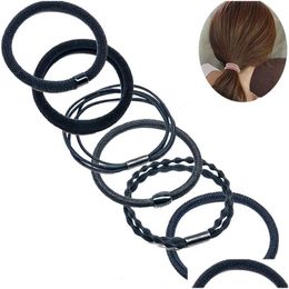 Other Arts And Crafts Rubber Band Hair Rope Black Tight Simplicity Tie Hairband Ponytail Ropes Mtiple Styles Thick Rubbers Bands For Dhxyq