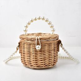 Waist Bags 2024 Beaded Mobile Phone Coin Purse Straw Bag Cute Small Mini Woven Messenger Rattan Hand Pearl