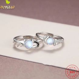 Rings Real 925 Sterling Silver Jewelry Moonstone Angel Demon Open Couple Ring Original Design Romantic Lovers' Valentine's Day Gift