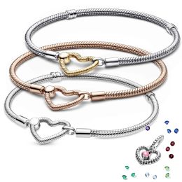 Bangles Rose Gold Heart Charm Bracelet Designer S925 Silver Original New Accessories Fashion Jewelery Gifts Diy Women Brand Best Selling