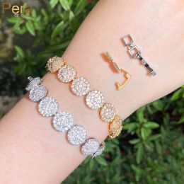 Bracelets Pera Neatly Roundel Chain Link CZ Yellow Gold Color Roman Love Tennis Bracelet Bangle for Women Wedding Party Birthday Gift B216