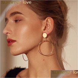 Dangle & Chandelier Europe America Style Simple Big Circle Dangle For Women Large Gold Sliver Colour Geometric Drop Stud Earring Trend Dhdje