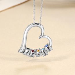 Necklaces Personalised Name & birthstone Metal Heartshaped Pendant Necklace PVD Plate With CZ Stone Charm for Mothers Day Jewellery Gift