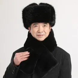 Berets Simplicity Men Warm Winter Cap High Quality Artificial Wool Plush Thick Fluffy Hat Solid Colour Faux Fur Outdoor