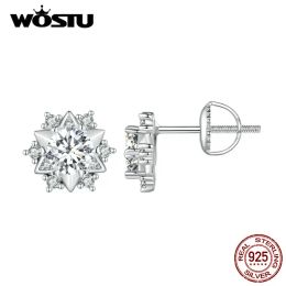 Earrings WOSTU 1.0 Ct Diamond Moissanite Wedding Stud Earrings For Women 925 Silver Sterling Snowflake Earring Engagement Jewelry gift