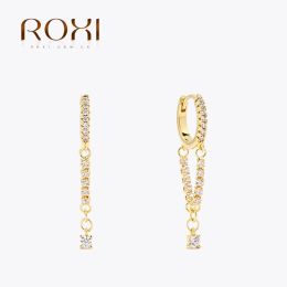 Earrings ROXI S925 Sterling Silver 9mm Ear Pave Cubic Zirconia Pendant Earrings For Wedding Luxury Gift Hoop Earring Pendientes