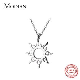 Necklaces Modian Hot Sale Classic Sun God Necklace Fashion Charm 925 Sterling Silver Simple Lucky Pendants For Women Fine S925 Jewellery