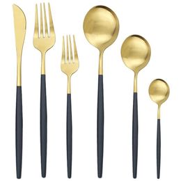 1 2 Set Gold Dinnerware Set Knife Fork Spoon Flatware 304 Stainless Steel Tableware Silverware Matte Kitchen Cutlery270k