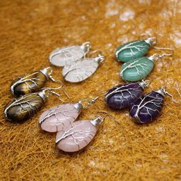 Dangle Earrings 3 Pair Natural Stone Crystal Amethysts Tree Of Life Reiki Chakra Healing Fashion Jewelry For Women Party Gift