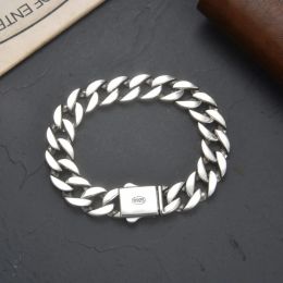 Bangles LH 2023 New Simple and Fashionable Smooth Cuban Chain Bracelet Men Women's Aesthetic Trend Heavy Industry Craft