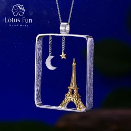 Necklaces Lotus Fun Real 925 Sterling Silver Handmade Fine Jewellery Eiffel Tower Design Pendant without Necklace Acessorios for Women