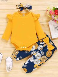Clothing Sets 2pcs Baby Girl Clothes - Ruffle Long Sleeve Romper + Floral Pants Set Cute Newborn Outfit Suitable for Autumn and Winter
