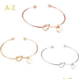 Chain Original Design Initial 26 Letters Charm Knot Bracelet Creative Alphabet Wild Girlfriends Lover Bridesmaid Opening Bangle Drop Dhkv4