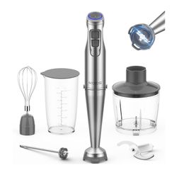 ASD KOIOS 1100W Immersion Hand Blender, Stainless Steel Stick Blender with 12-Speed & Turbo Mode, 5-in-1 Handheld Blender with 600ml Mixing Beaker with Lid, 500ml Chopper.