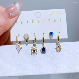 Dangle Earrings 6pcs/set Cubic Zirconia Fatima Hand Evil Eye Huggie Gold Colour Women Girls Ear Stack Jewellery