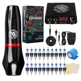 Guns Dragonhawk Flexible Motor Rotary Tattoo Hine Makeup Kit with Lcd Power Supply Silicone Case Cartridge Needles Supply Set