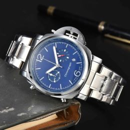 Panaa Luxury Mens Watches Designer Высококачественный календарь дата 43 мм 2 Eye All Dial Work Quartz Sport Водонепроницаемые мужчины Смотрите Montreux Полное функциональное сапфировое стекло