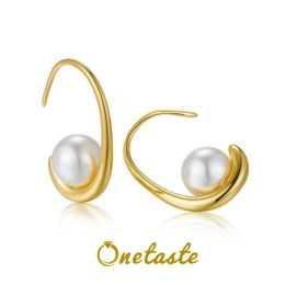 Earrings 925 Sterling Silver Gold Plated Shell Pearl Hoop Earrings Geometric Semi Circle French Style Simple Earring Girls Women Gift
