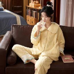 Women's Sleepwear Pyjamas Coral Plush Autumn Winter 2-Piece Loungewear Set Thicken Sweet Cute Girls Korean Edition Home Wear