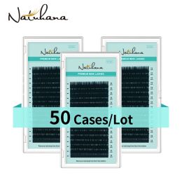 Eyelashes NATUHANA 50Cases/Lot 16Rows Handmade Faux Mink Lash Extension Korea Pbt Natural Soft Eyelashes Individual Extension Makeup Cilia