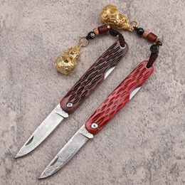 Special Offer A2243 Damascus Folding Knife Damascus Steel Blade Cow Bone with Steel Sheet Handle Outdoor EDC Pocket Knives with Nylon Bag