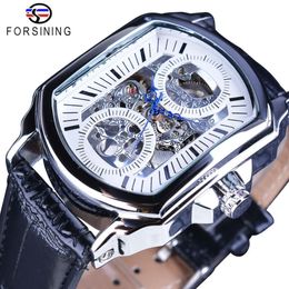 Forsining Retro Classic White Dial Blue Hands Transparent Automatic Skeleton Wristwatch Mens Mechanical Watches Top Brand Luxury2247