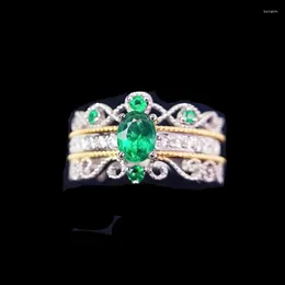 Cluster Rings Natural Real Green Emerald Ring Crown Style 4 6mm 0.5ct Gemstone 925 Sterling Silver Fine Jewelry Three Styles To Wear J23887