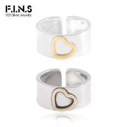Rings F.I.N.S Korean Love Heart S925 Sterling Silver Open Ring Retro Old Wide Adjustable Index Mid Finger Fine Jewellery Women Accessory