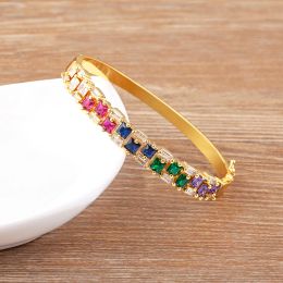 Bangles AIBEF Luxury Rhinestone 7 Color Crystal Bracelet Women Copper Bangle Jewelry Classic Vintage Exquisite Charm Romantic Girl Gift