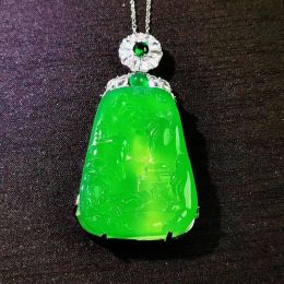 Pendants Natural Ice Green Chalcedony Landscape Wushi Pendant Men's and Women's Agate Jade Jade Jade Pendant