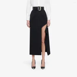 Skirts Black Women Long Skirt Side Zipper Split Female Formal