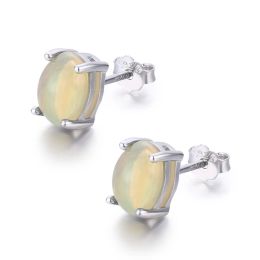 Earrings Cute 925 Sterling Silver Four Claw Oval Round Natural Opal 5x7mm Egg Stud Earrings For Women Girls Jewellery Orecchini Aros Aretes