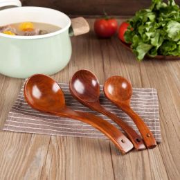 WCIC Wooden Spoons Utensils Kitchen Wood Rice Soup Dessert Spoon Dinner Tableware Set Large Long Handle Spoon ZZ