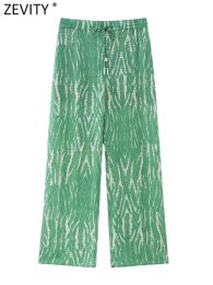 Capris Zevity 2023 Women Fashion Snake Skin Texture Print Casual Straight Long Pants Female Chic Elastic Waist Leisure Trousers P4680