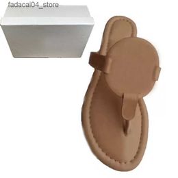 Slippers Classic beach slippers Designer shoes Summer women SHoes Clip toe Flip flops sexy Flat heel Lady Belt buckle Soft cow Leather sandals Large Q240221