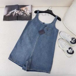 Basic & Casual Dresses designer brand 2024 Early Spring New Pra Enzyme Wash Nostalgic Triangle Decorative Single Pocket U-neck Denim Jumpsuit 3X7N