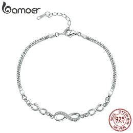 Bangles Bamoer Authentic Sterling Sier Infinity Love Chain Link Adjustable Zircon Bracelet for Women Sier Jewelry Scb037