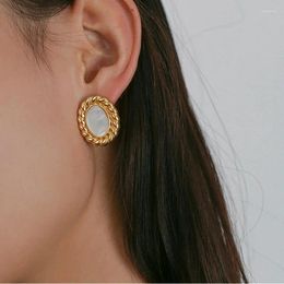 Dangle Earrings Brass With 18K Gold Oval Shell Women Jewelry Punk Party Gown Runway Rare Boucle Korean Japan INS Fashion