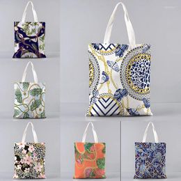 Shopping Bags Ladies Vintage Fashion Metal Chain Print Reusable Large Capacity Canvas Beach Casual Shoulder Hand-Bag