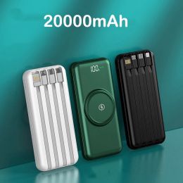 Chargers 20000mAh Power Bank Qi Wireless Charger Powerbank Built in Cable Portable Charger for iPhone 14 Samsung Huawei Xiaomi Poverbank